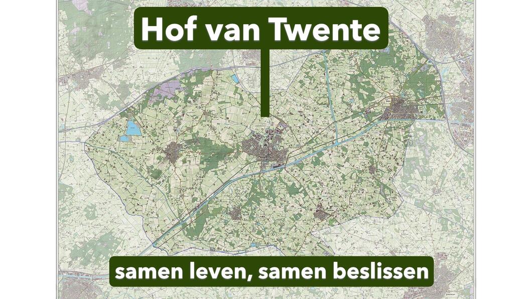 Kaart met in het midden de gemeente Hof van Twente