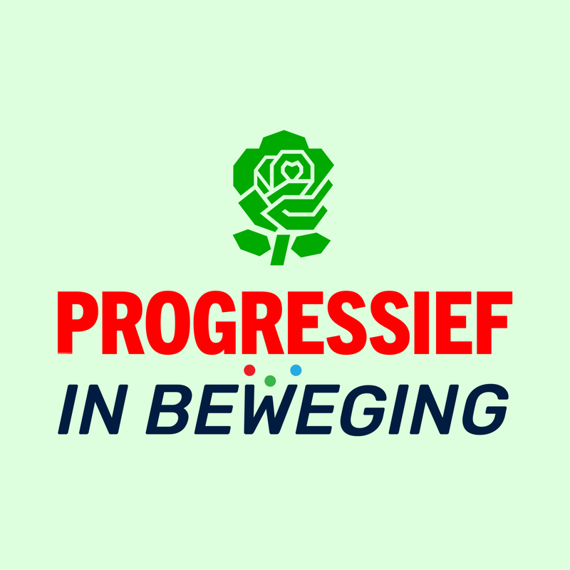 Logo van Progressief In Beweging met groene roos