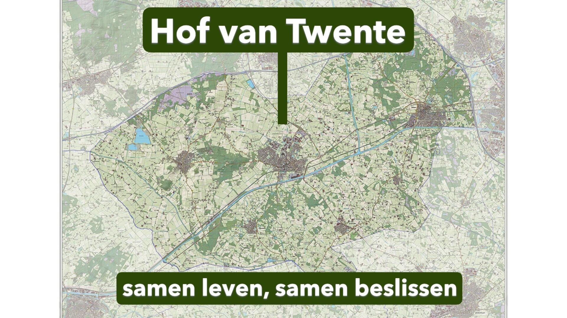 Kaart met in het midden de gemeente Hof van Twente
